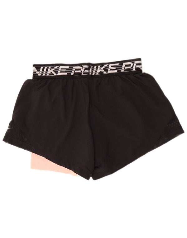 Nike Womens Dri Fit Graphic Sport Shorts UK 14 Medium Black Colourblock