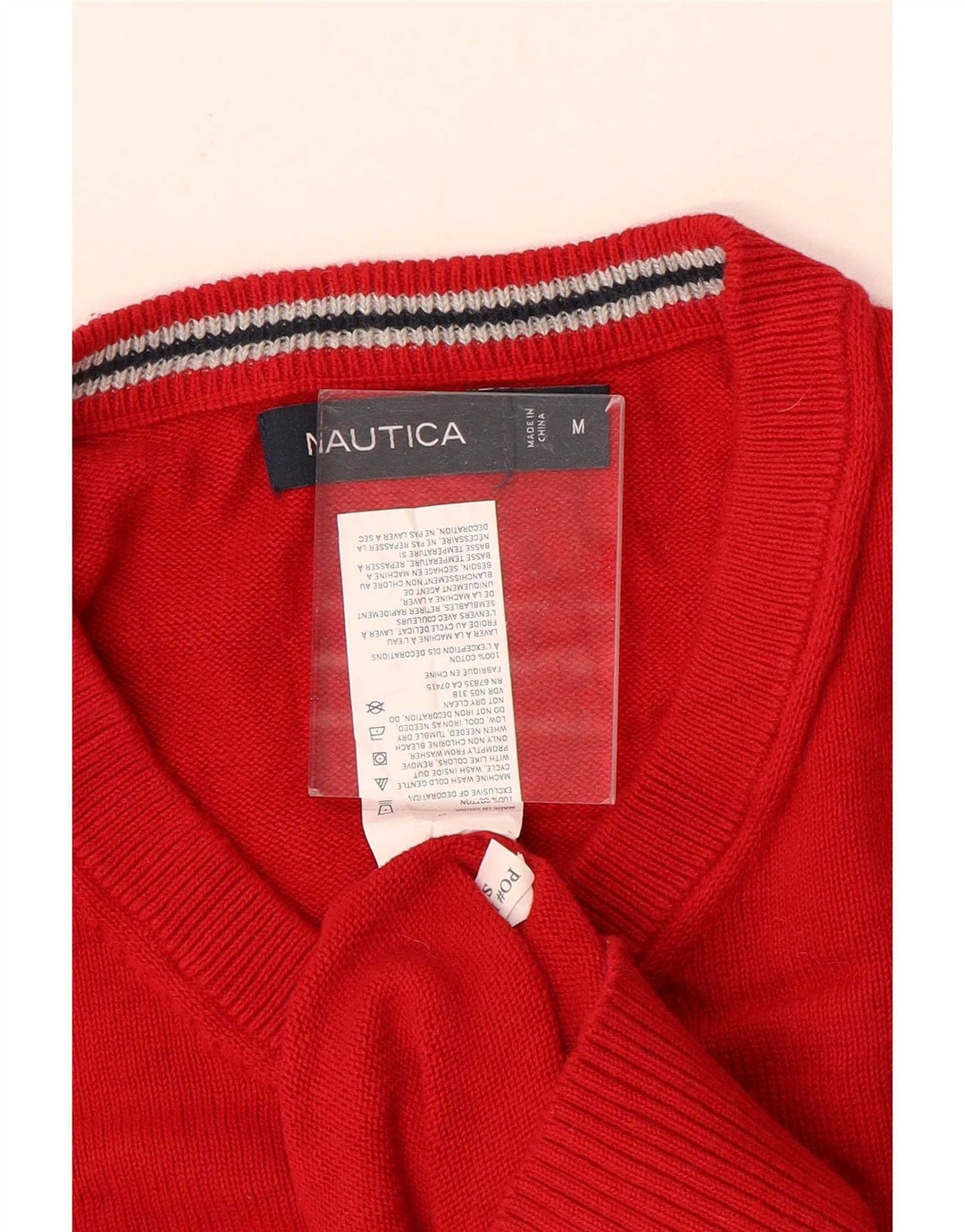 Nautica Mens V-Neck Jumper Sweater Medium Red Cotton