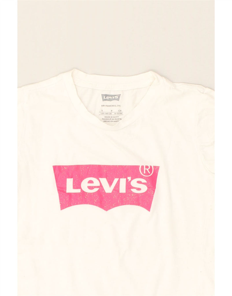 LEVI'S Girls Graphic T-Shirt Top 8-9 Years Small White Cotton | Vintage Levi's | Thrift | Second-Hand Levi's | Used Clothing | Messina Hembry 