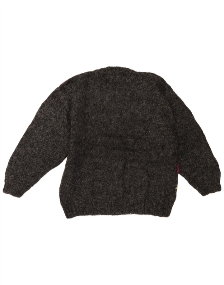 VINTAGE Womens Crew Neck Jumper Sweater UK 14 Large Grey Colourblock