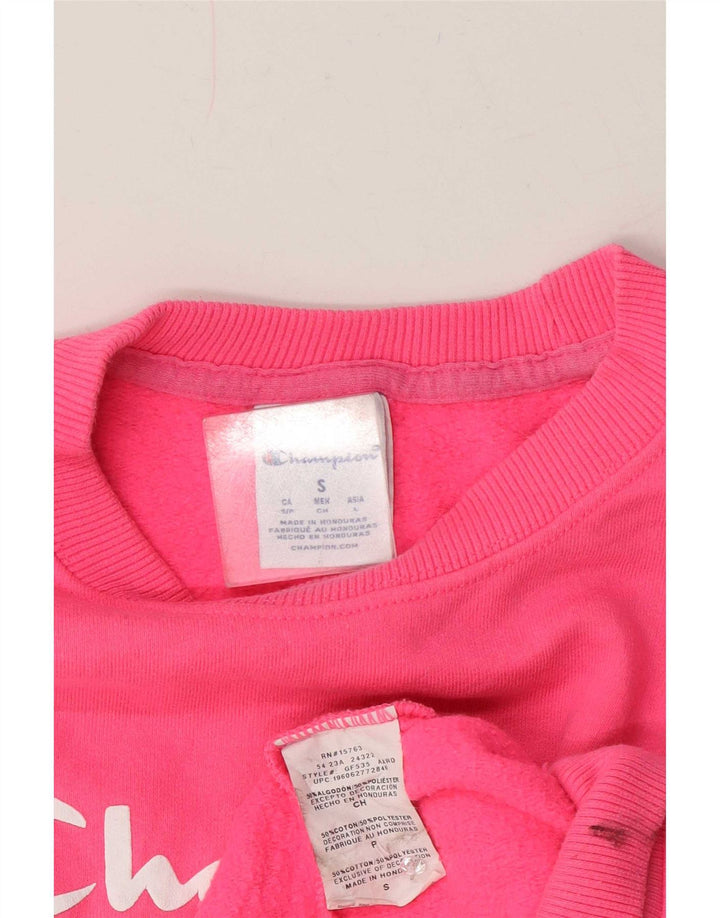 Champion Womens Graphic Oversized Sweatshirt Jumper UK 10 Small Pink Cotton