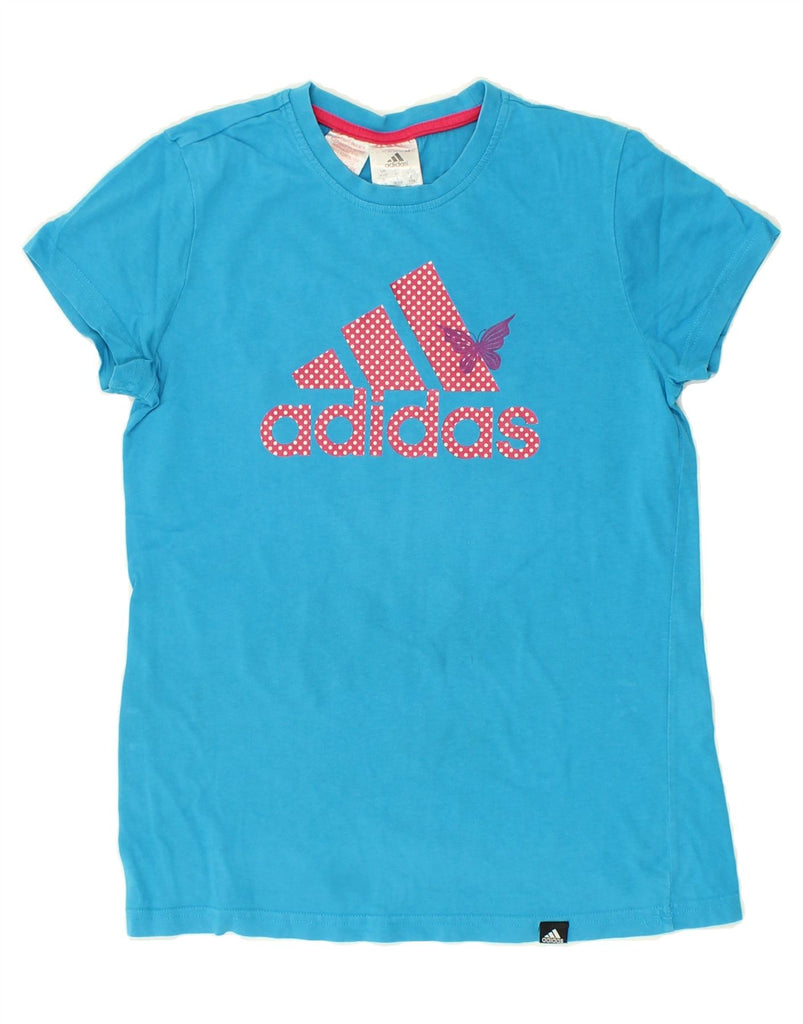 ADIDAS Girls Graphic T-Shirt Top 14-15 Years Blue Cotton Vintage Adidas and Second-Hand Adidas from Messina Hembry 