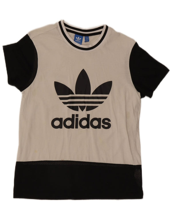 Adidas Womens Graphic T-Shirt Top UK 8 Small White Colourblock Cotton