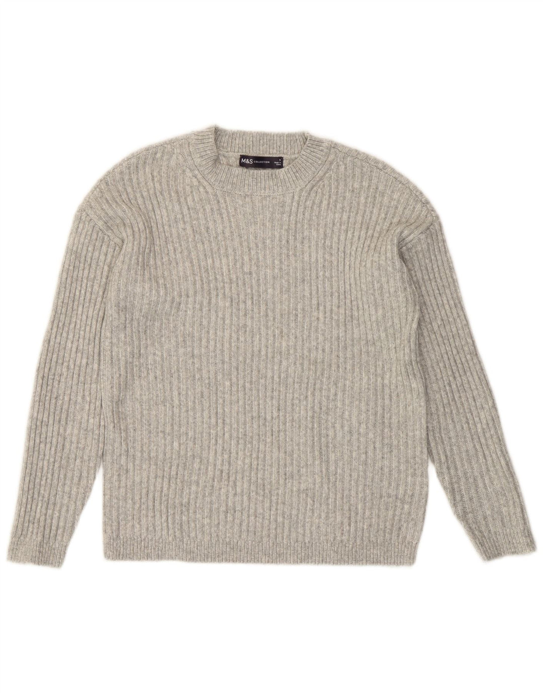 Marks & Spencer Womens Crew Neck Crew Neck Jumper Sweater UK 10 Small Grey