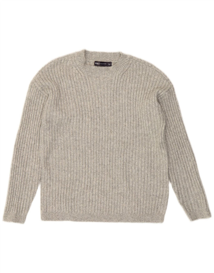 Marks & Spencer Womens Crew Neck Crew Neck Jumper Sweater UK 10 Small Grey