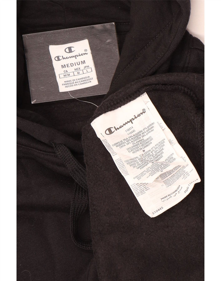 Champion Womens Graphic Hoodie Jumper UK 14 Medium Black Cotton