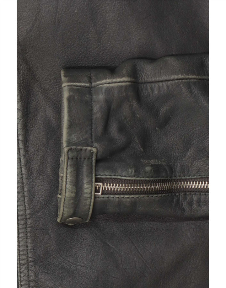 All Saints Womens Leather Biker Jacket UK 12 Medium Grey