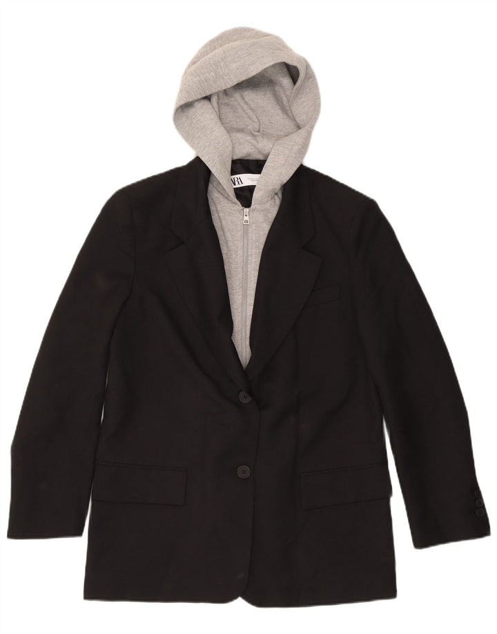 Zara Womens Oversized Hooded Blazer Jacket UK 6 XS Black Colourblock