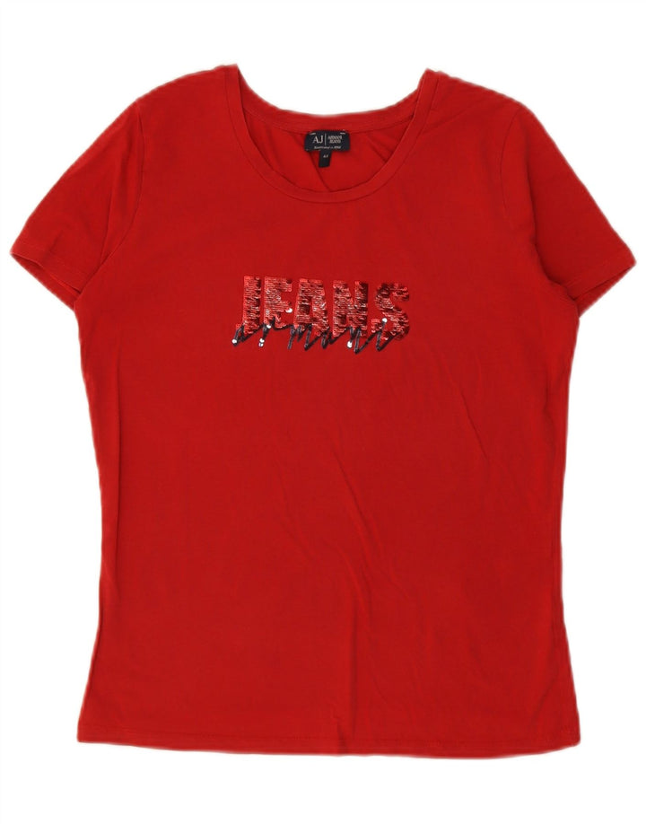 Armani Jeans Womens Graphic T-Shirt Top IT 44 Medium Red Cotton
