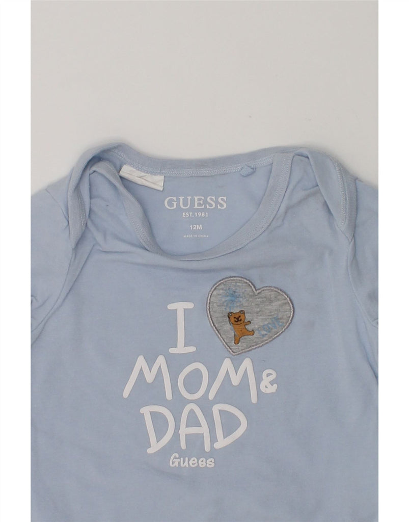 GUESS Baby Boys Graphic Long Sleeve Bodysuit 9-12 Months Blue Cotton Heart | Vintage Guess | Thrift | Second-Hand Guess | Used Clothing | Messina Hembry 
