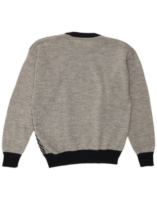Vintage Mens Crew Neck Jumper Sweater IT 56 XL Grey Colourblock Acrylic
