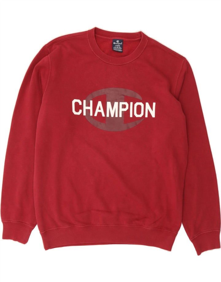 CHAMPION Mens Graphic Sweatshirt Jumper Large Red Cotton Vintage Champion and Second-Hand Champion from Messina Hembry 