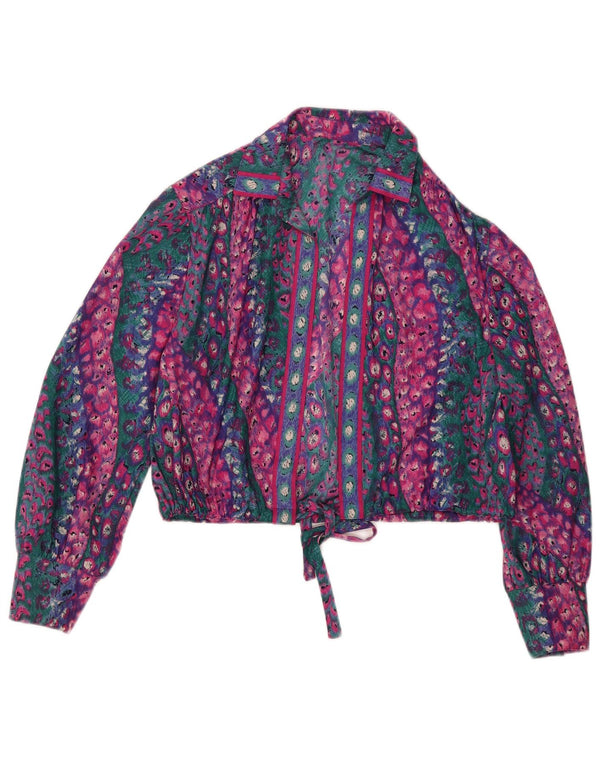 Vintage Womens Crop Shirt Blouse UK 14 Medium Multicoloured Animal Print