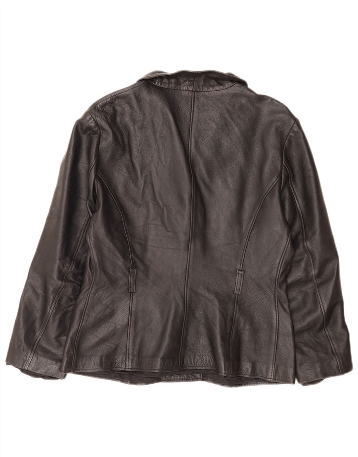 Vintage Womens 4 Button Leather Blazer Jacket UK 14 Medium Black Classic