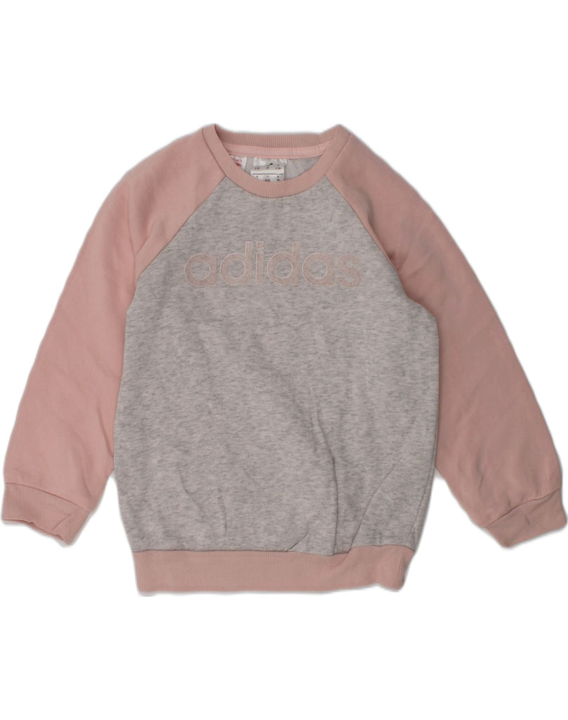 ADIDAS Girls Graphic Sweatshirt Jumper 2-3 Years Grey Colourblock Cotton | Vintage Adidas | Thrift | Second-Hand Adidas | Used Clothing | Messina Hembry 