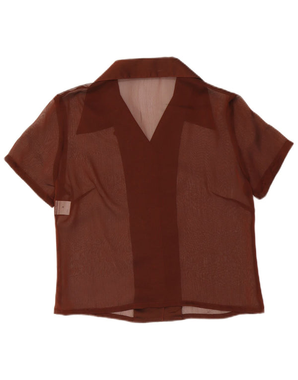 Vintage Womens See Through Short Sleeve Shirt Blouse UK 12 Medium Brown