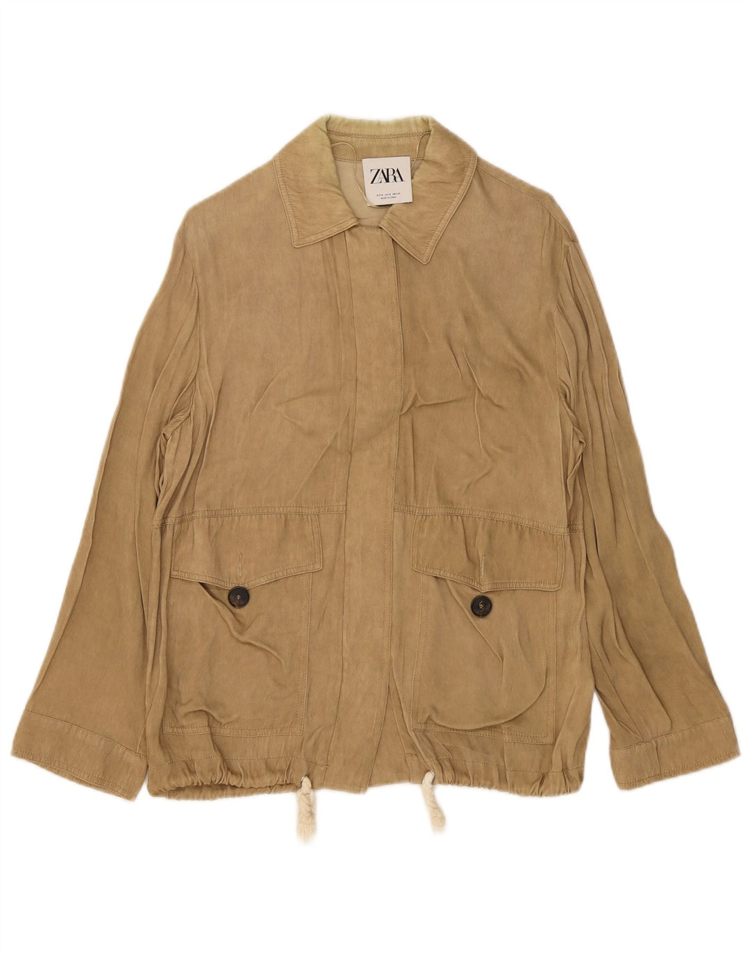 Zara Womens Utility Jacket UK 10 Small Beige Viscose