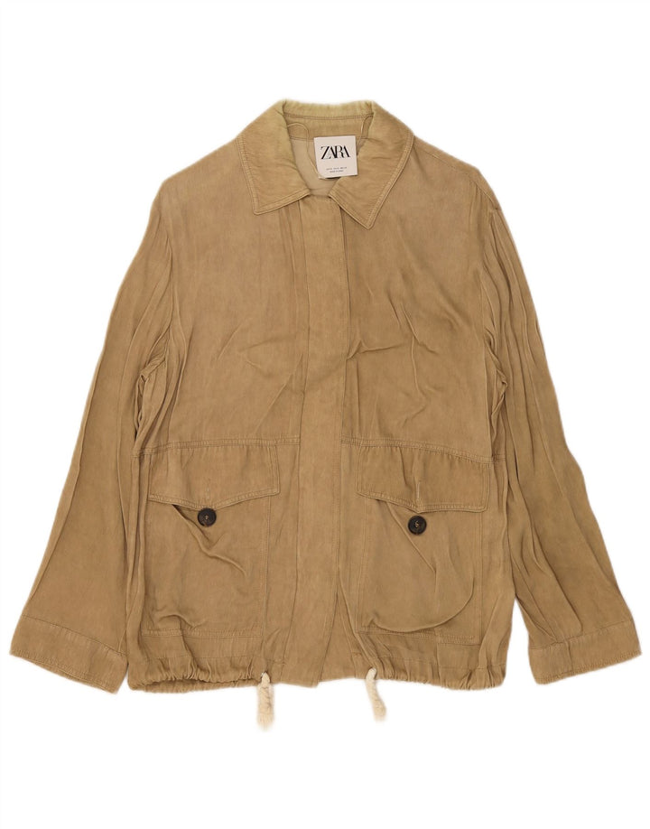 Zara Womens Utility Jacket UK 10 Small Beige Viscose