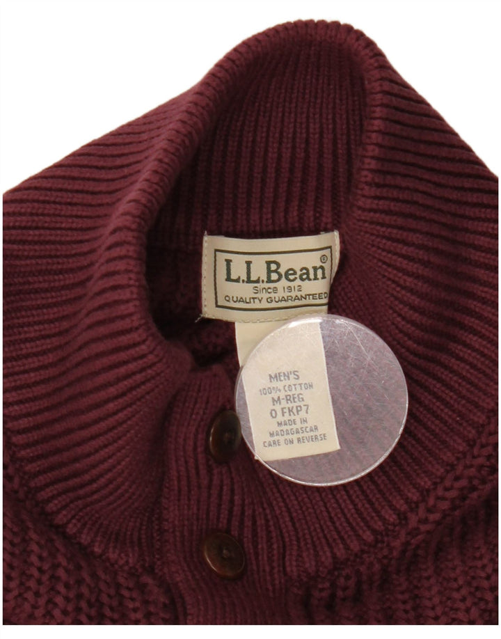 L.L.Bean Mens Button Neck Jumper Sweater Medium Burgundy Cotton