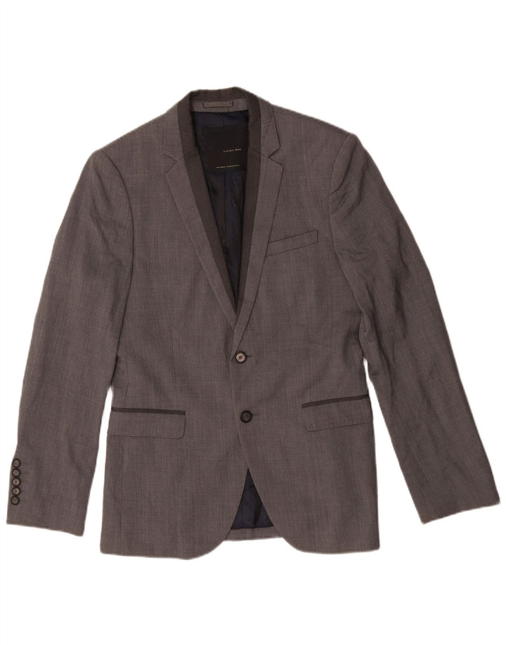 Zara Mens 2 Button Blazer Jacket UK 38 Medium Grey Wool