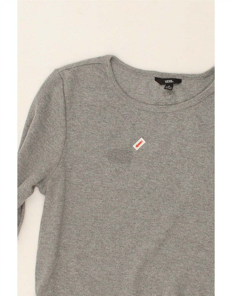 VANS Womens Crop Top Long Sleeve UK 12 Medium Grey Cotton | Vintage Vans | Thrift | Second-Hand Vans | Used Clothing | Messina Hembry 