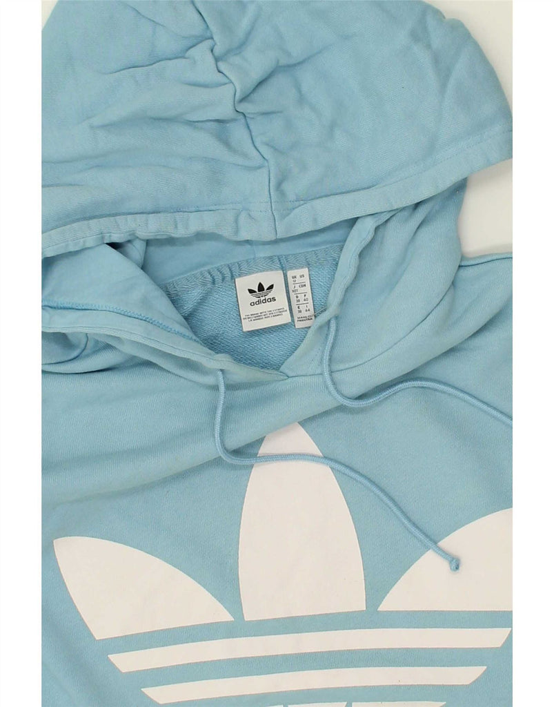 ADIDAS Womens Graphic Hoodie Jumper UK 12 Medium Blue Cotton Vintage Adidas and Second-Hand Adidas from Messina Hembry 