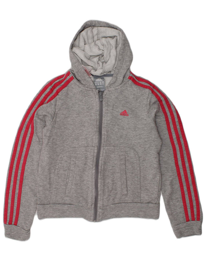 ADIDAS Girls Zip Hoodie Sweater 11-12 Years Grey Cotton | Vintage Adidas | Thrift | Second-Hand Adidas | Used Clothing | Messina Hembry 