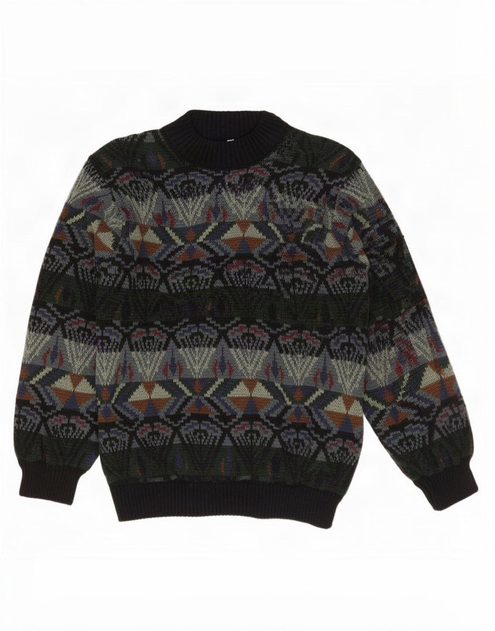 Vintage Mens Cardigan Sweater Large Green Geometric Acrylic