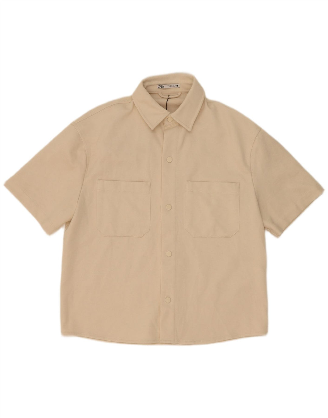 Zara Mens Short Sleeve Shirt Medium Beige Polyester
