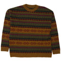 Vintage Mens Crew Neck Jumper Sweater Large Brown Fair Isle Polyacrylic