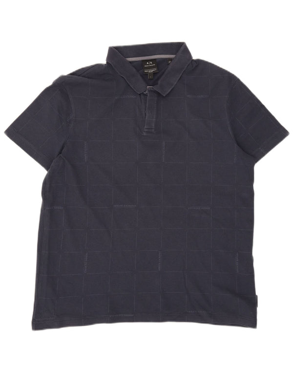 Armani Exchange Mens Polo Shirt Large Navy Blue Check Cotton