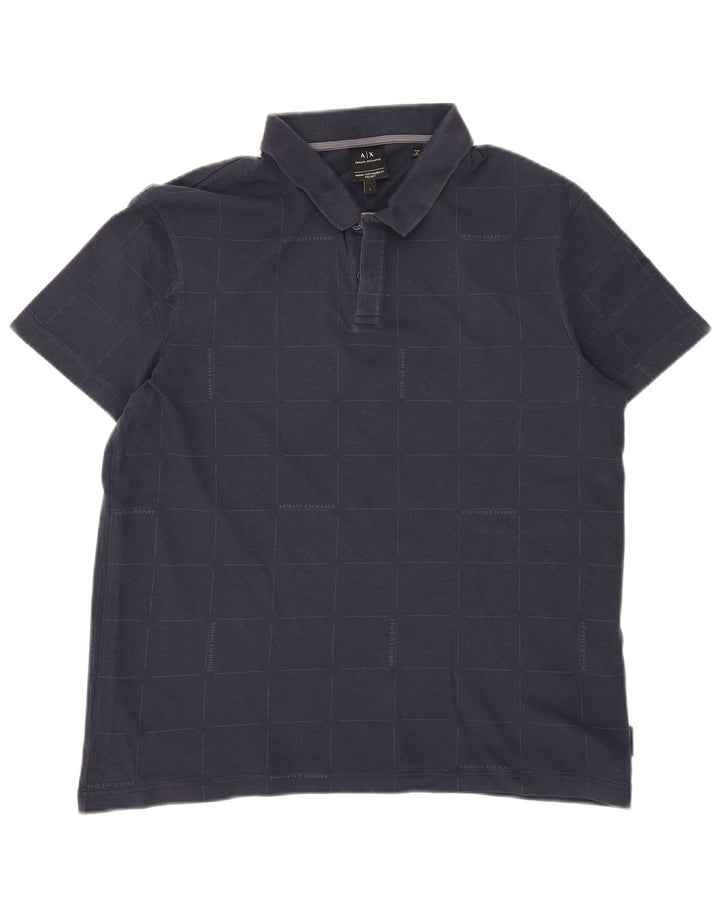 Armani Exchange Mens Polo Shirt Large Navy Blue Check Cotton