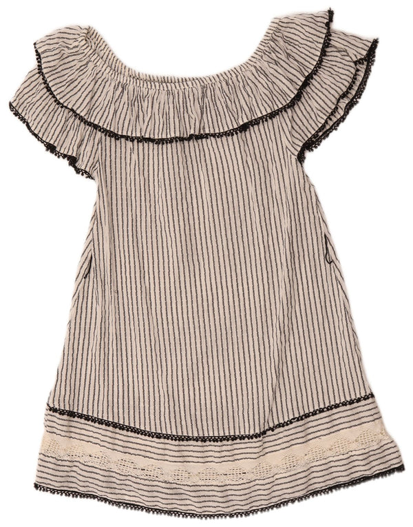 Zara Womens Short Off Shoulder Dress UK 10 Small White Striped Cotton