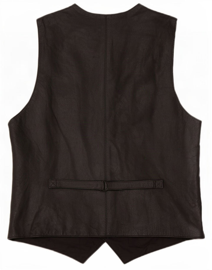 Vintage Mens Leather Waistcoat Large Black