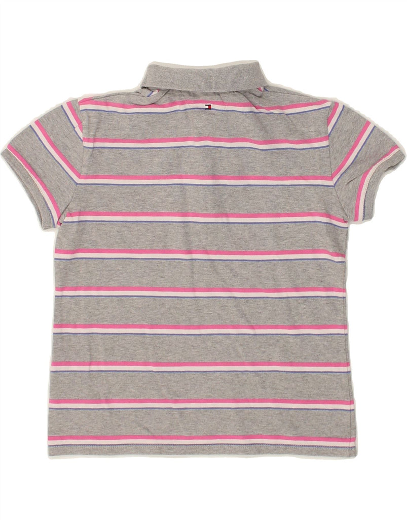 TOMMY HILFIGER Girls Polo Shirt 11-12 Years Medium Grey Striped Cotton | Vintage Tommy Hilfiger | Thrift | Second-Hand Tommy Hilfiger | Used Clothing | Messina Hembry 