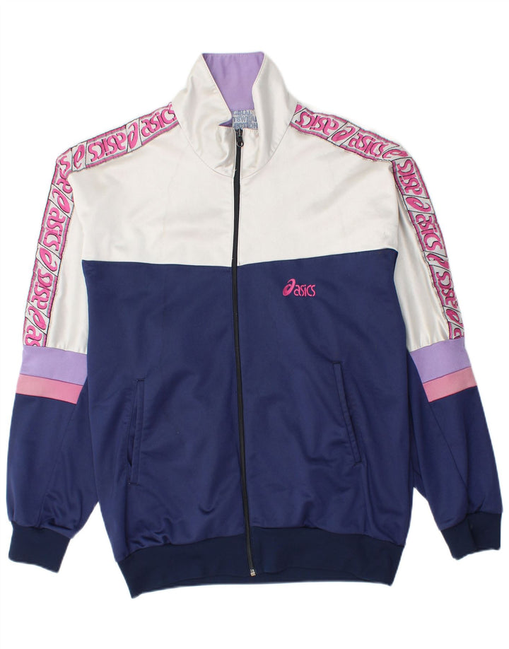 Asics Mens Graphic Tracksuit Top Jacket Medium Navy Blue Colourblock