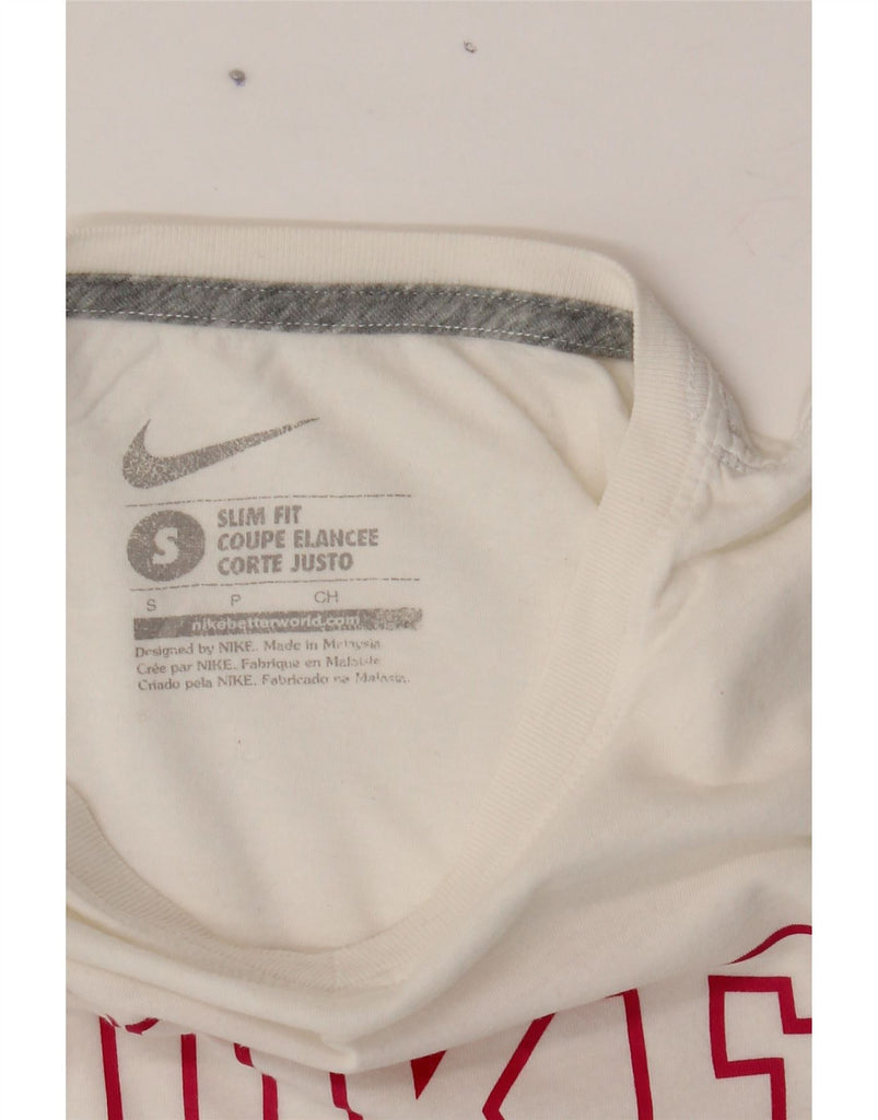 NIKE Womens Slim Fit Graphic T-Shirt Top UK 10 Small White Vintage Nike and Second-Hand Nike from Messina Hembry 