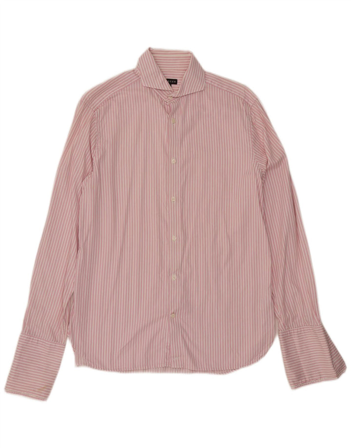 JAEGER Mens Formal Shirt Size 15 1/2 Medium Pink Pinstripe Cotton
