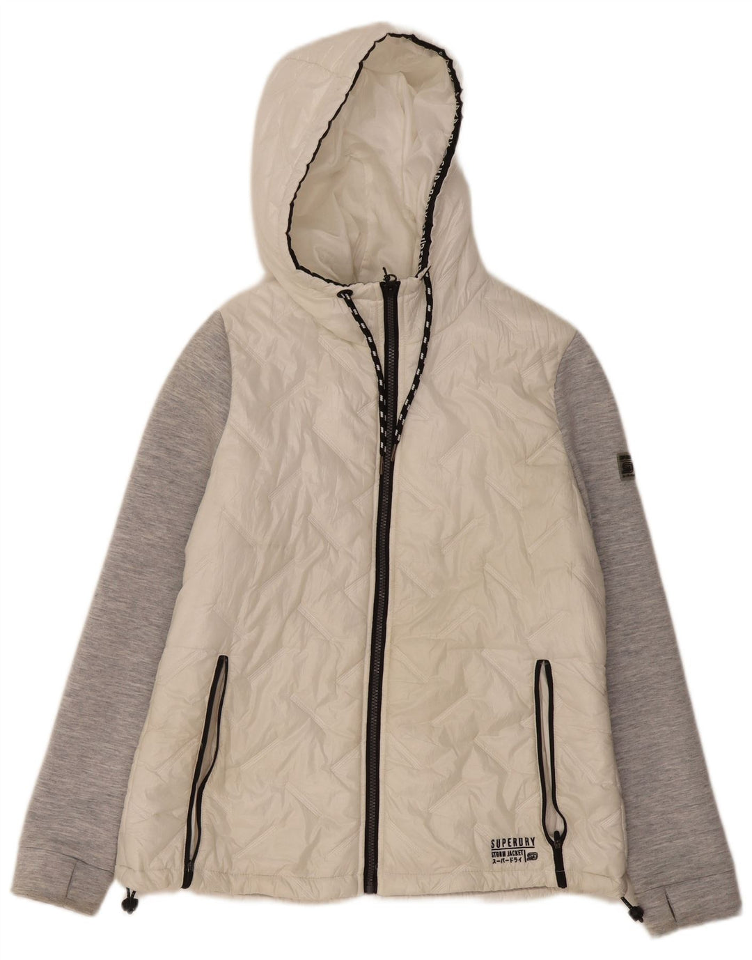 Superdry Womens Hooded Quilted Jacket UK 14 Large White Colourblock