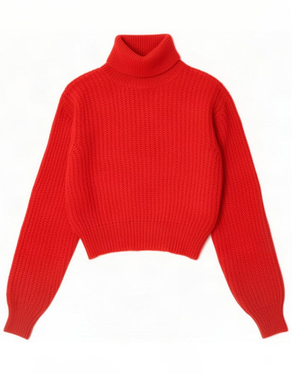 Max Dine Womens Crop Roll Neck Jumper Sweater UK 14 Medium Red Acrylic