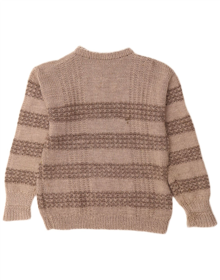 Vintage Mens Crew Neck Jumper Sweater Medium Grey Striped