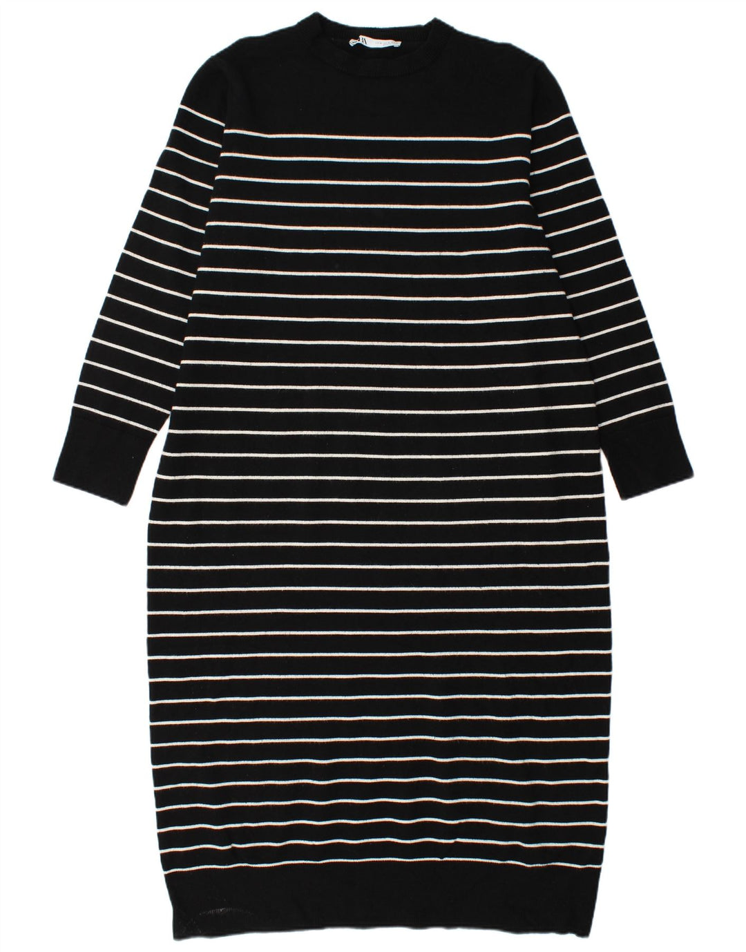 ZARA Womens Long Sleeve Jumper Dress UK 18 XL Black Striped Viscose