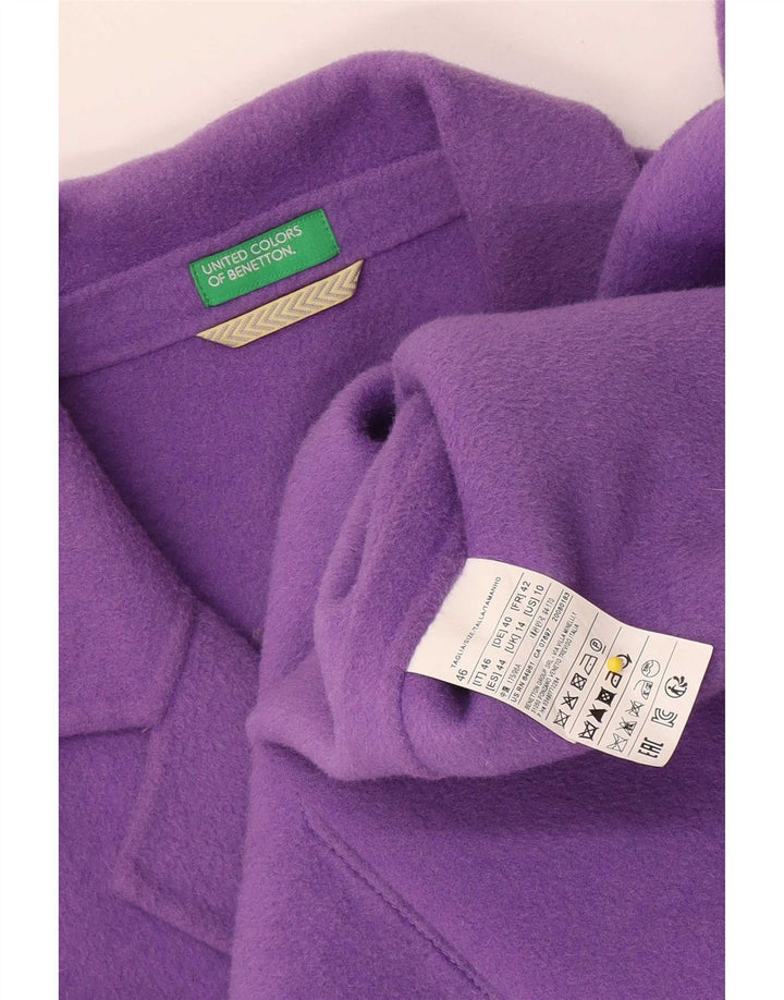 Benetton Womens Overcoat UK 14 Large Purple Wool