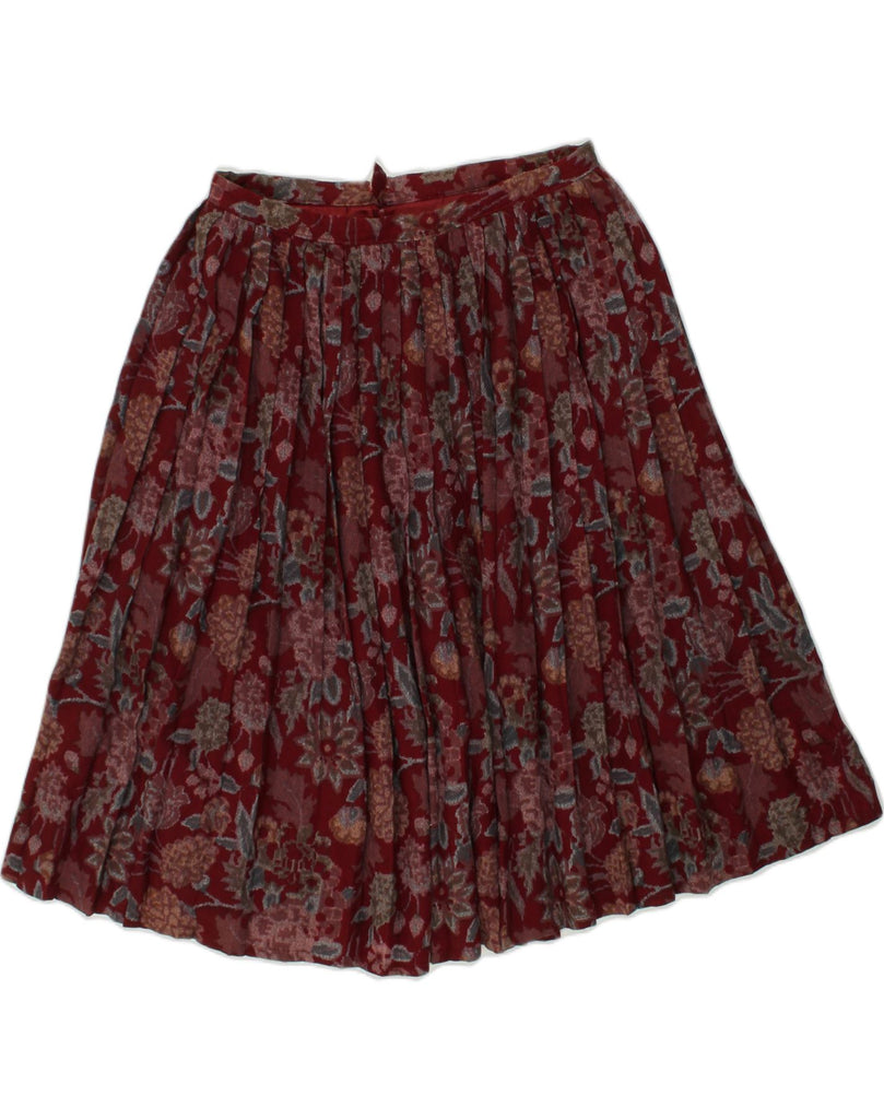 VINTAGE Womens Pleated Skirt W31 Medium Burgundy Floral Wool | Vintage Vintage | Thrift | Second-Hand Vintage | Used Clothing | Messina Hembry 