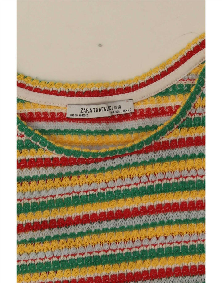 Zara Womens Crop T-Shirt Top UK 14 Large Multicoloured Striped