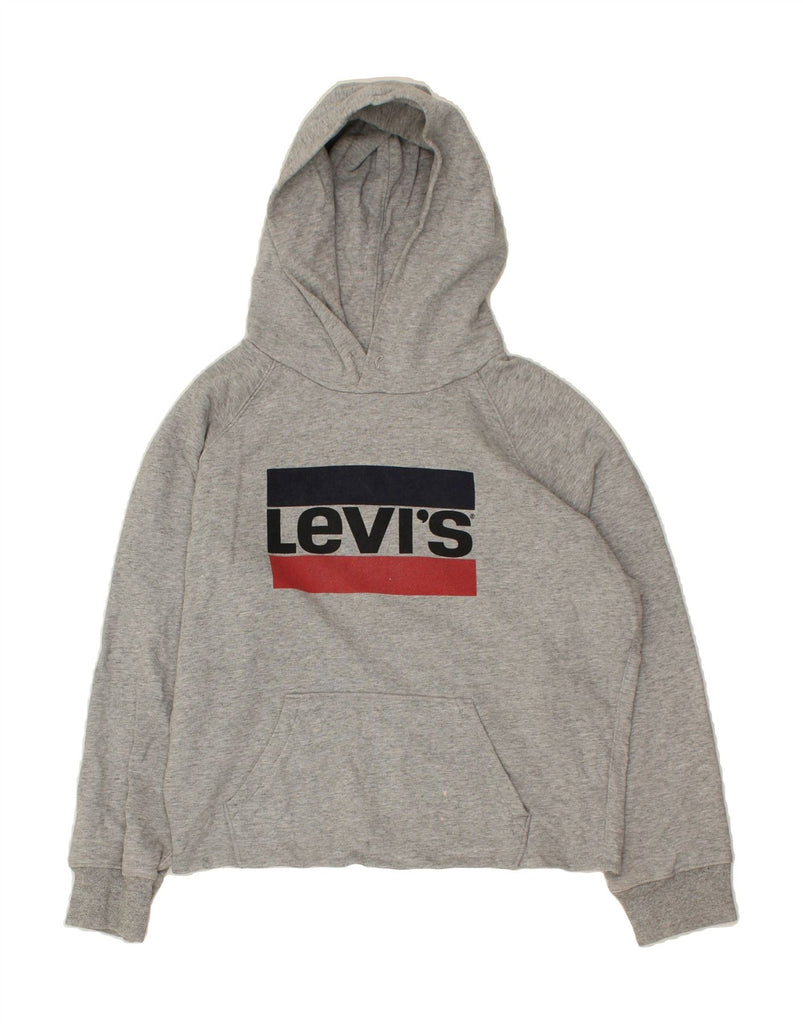 LEVI'S Womens Loose Fit Graphic Hoodie Jumper UK 16 Large Grey Vintage Levi's and Second-Hand Levi's from Messina Hembry 