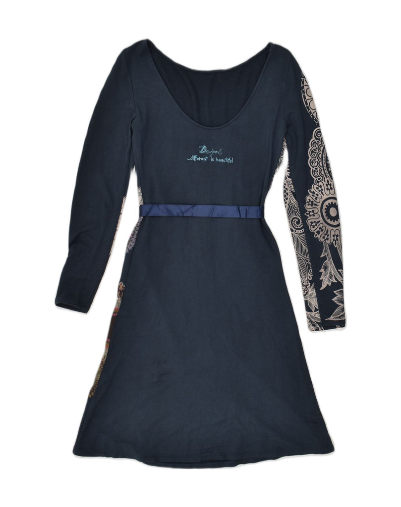 DESIGUAL Womens Long Sleeve A-Line Dress UK 10 Small Navy Blue Modal | Vintage Desigual | Thrift | Second-Hand Desigual | Used Clothing | Messina Hembry 