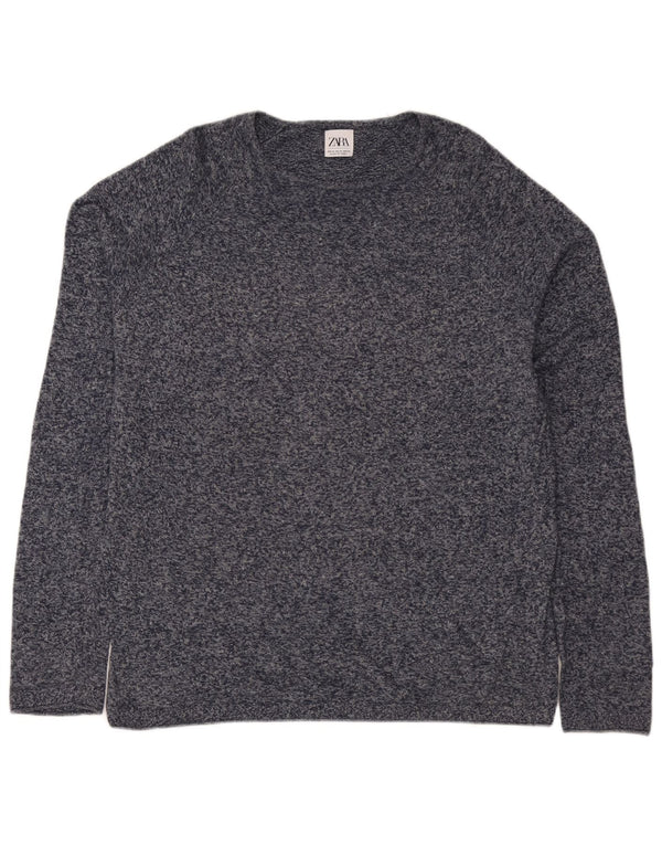 Zara Mens Boat Neck Jumper Sweater XL Navy Blue Flecked