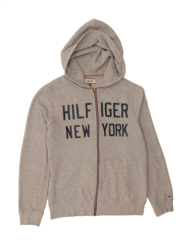 TOMMY HILFIGER Mens Graphic Zip Hoodie Sweater Medium Grey Cotton Vintage Tommy Hilfiger and Second-Hand Tommy Hilfiger from Messina Hembry 