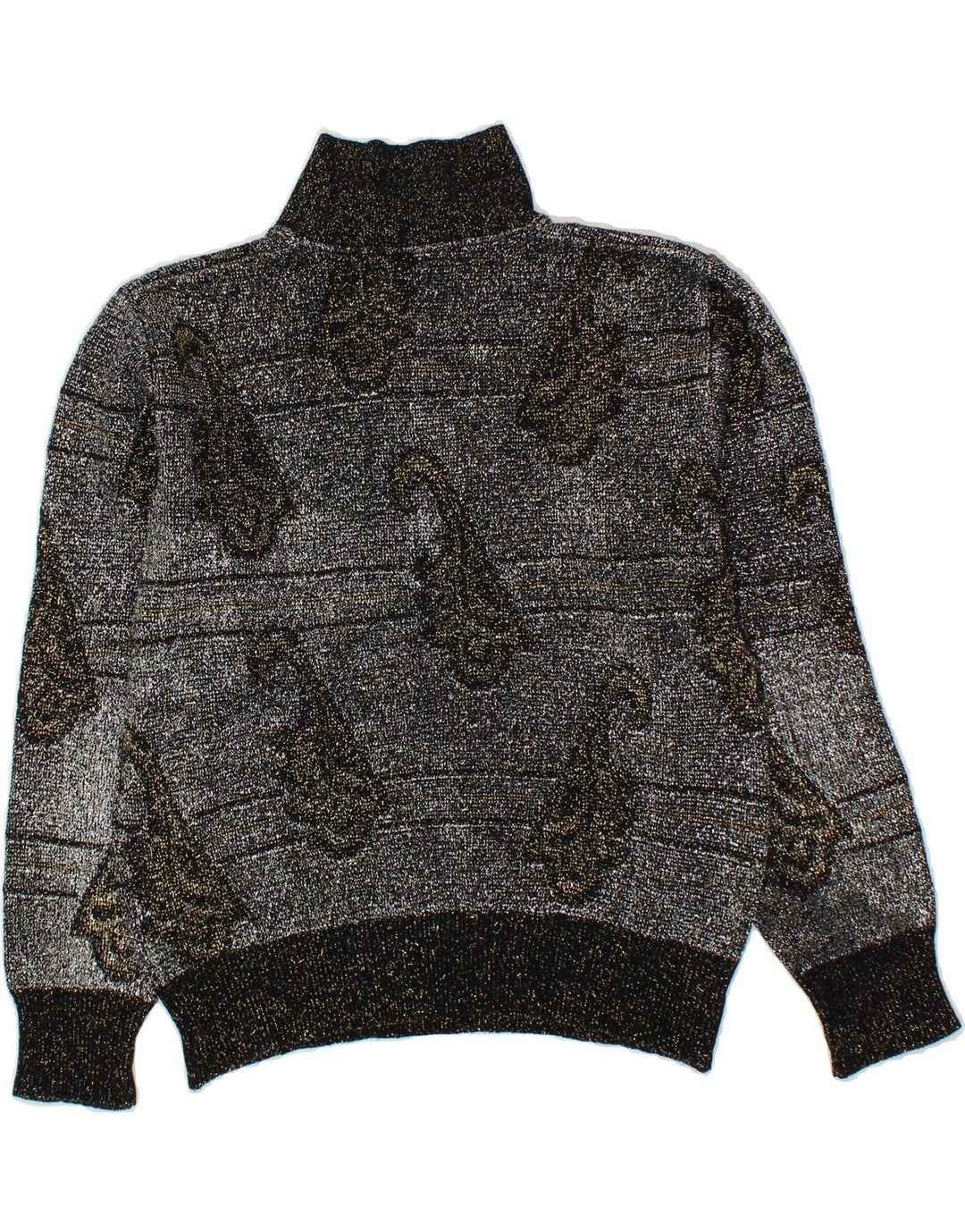 DIANA BENTALLS Womens Graphic Turtle Neck Jumper Sweater UK 14 Medium Grey Vintage Diana Bentalls and Second-Hand Diana Bentalls from Messina Hembry 